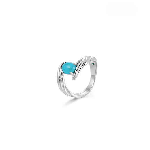 DRJEFUN Authentic Natural Design Galaxy Opal Ring Women's Light Luxury Niche Design Adjustable Open Ring Galaxy Turquoise Ring White Gold Mido 6.5 1 Carat Open Adjustable