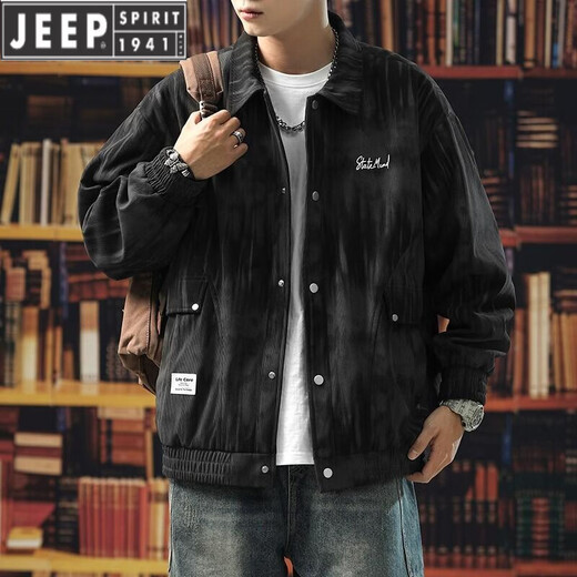 
JEEP SPIRIT tie-dye jacket men's gown spring and autumn 2025 new trendy brand loose-sensing tool lapel jacket large size K15828 black M