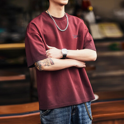 JEEP SPIRIT正品吉普高端短袖男美式重磅t恤男夏季宽松休闲安可拉红上衣男 9202安克拉红T恤 XL 码  适合150-170斤