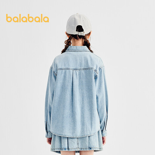 Balabala shopping mall same style girls' shirt children's long-sleeved autumn cotton denim shirt comfortable denim light blue 88101 160