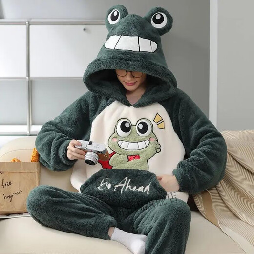 Pwehtm Zuosu Bekleidungsgeschäft Korallen Pyjamas Winter Herbst und Winter verdickter Flanell warmes Cartoon Home Kleidungsstück 9902* Kapuzenset m klein [80-90jin [Jin entspricht 0,5 kg]]