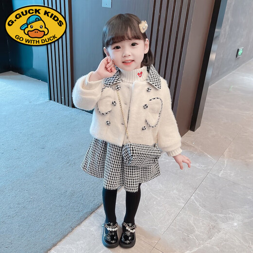 Girls Dress Autumn and Winter 2025 New Children's Clothes Western Style Winter Baby Girl Plush Skirt Fashionable Suit Black Jacket + Vest Skirt + Sweater 90 90cm