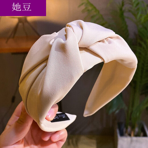 Her bean hair band headband for going out wide hair clip to cover white hair black yellow retro temperament headband wide edge press hair Korea black