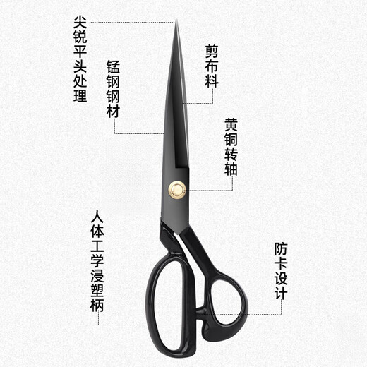 JCZS Tijeras de sastre de calidad alemana, tijeras de coser para el hogar, fábrica de prendas de vestir, corte de tela, corte de ropa, uso industrial especial, potentes tijeras de sastre de hoja negra de 12 pulgadas