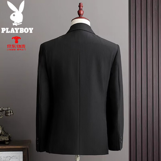 Playboy 2025 Winter Striped Suit Suit Men's British Slim Business Formal Suit High-end Groom Wedding Dress Deep Blue XL 52
