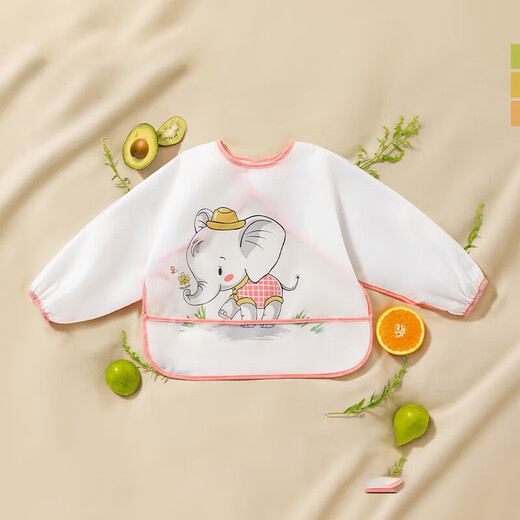 Betis children's smock baby eating bib anti-stain long-sleeved anti-fouling reversible apron Manla Fei Elephant M size