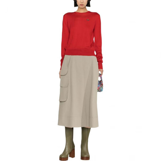 Vivienne Westwood SS23 Saturn bestickter runder Nackenpullover Pullover für Frauen rot rot xxs
