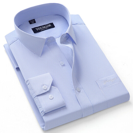 CEO Yageol Long Sleeve Men's Shirt 2025 New Pure Cotton Stripe Business Anti-Wrinkle-Free Middle-aged White Shirt 2077# Blue Fine 38
