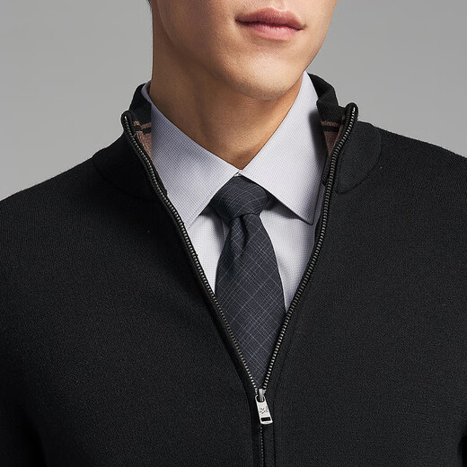 Youngor Sweater Men's Wool Blended Stand Collar Sweater Jacket Cardigan Suede Full Warm Comfort 2025 New Arrival Style Black VWHW619962ALA L 105cm (Recommended 145-165Jin Jin equals 0.5kg)