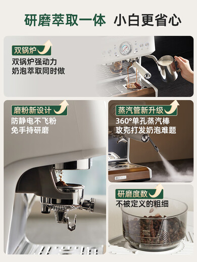 柏翠（petrus）PE3899双锅炉意式全半自动咖啡机家用研磨一体 星光海盐白 （咨询客服有惊喜）