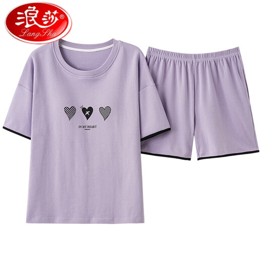 LangSha Summer Women's Short Sleeve Pajama Set comes with a chest pad integrated pure cotton spring and autumn large-size thin style for outdoor wear GXT1047 L (recommended 95-115 Jin [Jin equals 0.5 kg])