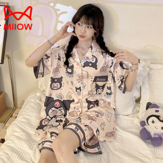 
Catman (MiiOW) Kulomi ice silk pajamas for women in summer short-sleeved ins cute internet celebrity style simulated home clothing summer suit #YX-9214 M [75-98]Jin[Jin equals 0.5 kg]