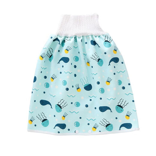 Urine separator skirt 0-4 years old baby waterproof leak-proof diapers training pants for infants and children's night urine artifact cotton can wash urine High waist diaper pants [Green whale] m (0-4 years old)