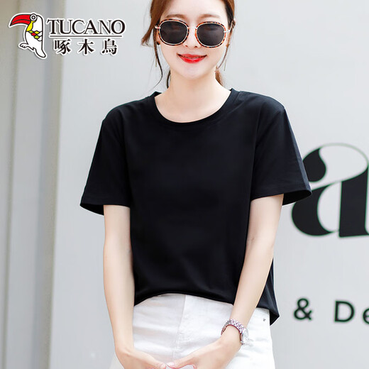 
Woodpecker high-end pure cotton T-shirt for women short-sleeved loose versatile solid color cotton green half-sleeved T-shirt summer top 6172 light purple short-sleeved M (recommended 80-105 Jin [Jin equals 0.5 kg])