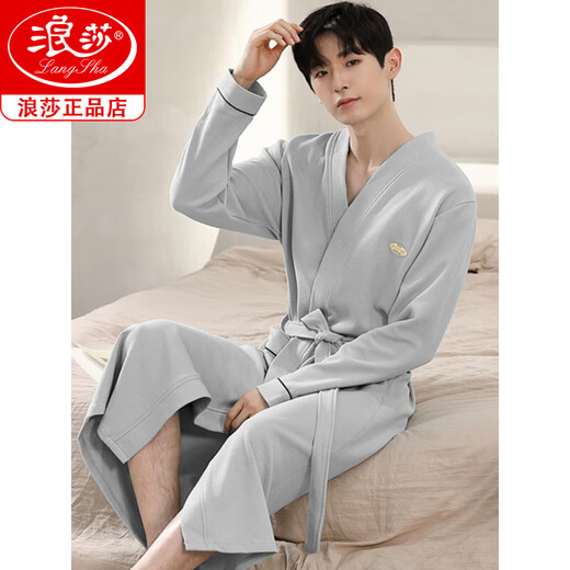 
Langsha waffle bathrobe men's spring and autumn pure cotton medium-length men's nightgown 2025 new water-absorbing integrated bathrobe LJ16822 M [weight 100-120Jin [Jin equals 0.5 kg]]