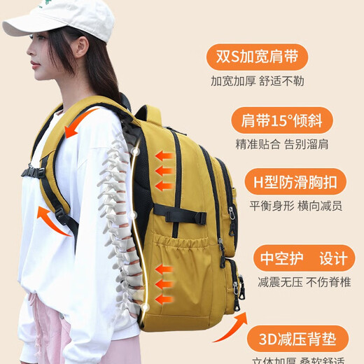 巴布豆（BOBDOG）高颜值超大容量书包男女小初高中学生减负背包轻便防水旅行双肩包 黑色