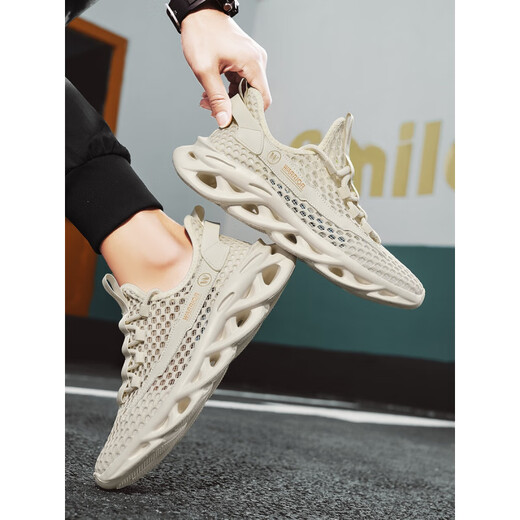 Huili summer men's shoes ice silk mesh hole breathable shoes men's super light stomp feel sports coconut shoes running hollow black [Autumn and winter waterproof style] YC3893 41