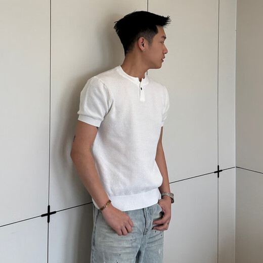 SMVP old money style polo shirt classy wear for men in summer one-button Henry collar short-sleeved T-shirt right shoulder half sleeve brown 2XL recommended 145-160Jin Jin equals 0.5 kg