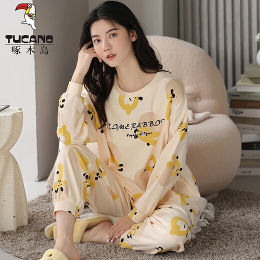 Tucano; Pyjamas de pics de bois pour femmes au printemps et automne coton pur carioton pantalon long à manches longues
