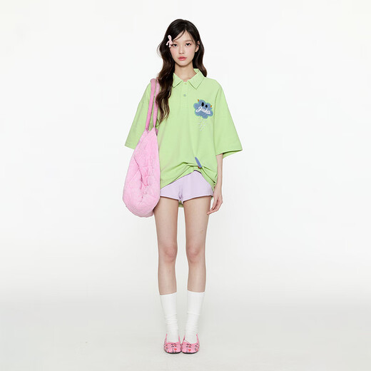 Guyuka (Guuka) Paar Outfit T-Shirt Trendy Marke kurzärmelige Herrenkleidung Sommer 2025 Neues lässiges, großer Größe loser fünfminütiger halbärmelige Ärmel Fruchtgrün F6626 XS