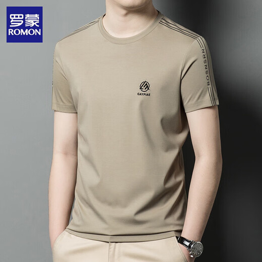Romon men's short-sleeved round neck mulberry silk T-shirt summer half-sleeved versatile casual top T-shirt base shirt men's middle-aged clothes White-13596KSP M 165 Recommended 90-120Jin [Jin equals 0.5 kg]
