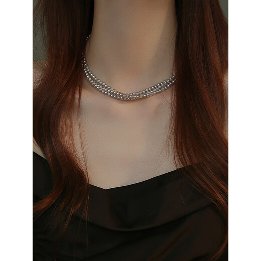 QUAMER Xiaoxiang Style Shijiazhen Hemp Platinum Gray Pearl Necklace for Women Long Sweater Chain Multi-layer Wearing Female Niche 4mm Hemp + Magnetic Cuff (120cm)