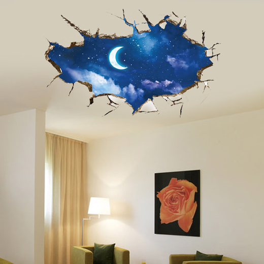 咏幻宇宙银河星空立体穿墙视觉墙贴  自粘可移除贴画天花板装饰 穿墙夜空明月SK9227 大
