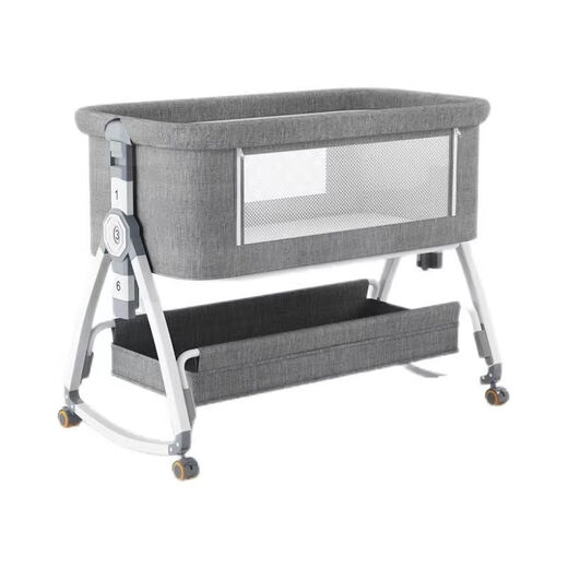 Crib removable portable baby cradle bed foldable multi-function bb bed newborn children splicing large bed Morandi gray + factory configuration basic model