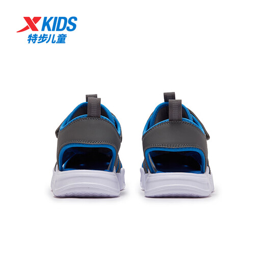 Xtep children's beach shoes, summer boys, small, medium and large children, toe-covering, breathable, soft, non-slip buckle, easy to put on and take off sandals, crock gray/Prussian blue 27