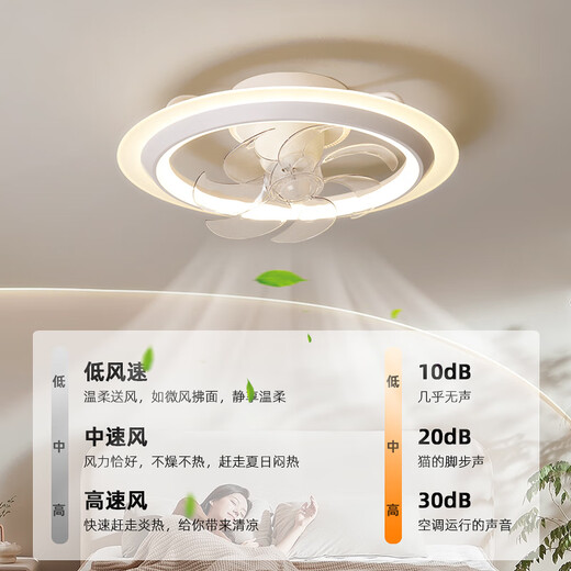 华艺照明风扇灯卧室灯护眼奶油风现代简约电扇灯静音一体吊扇灯房间吸顶灯 [E摇头+音响款]全光谱显指≥9731