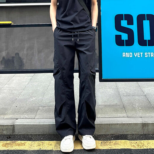 卡图弛 褶皱潮流休闲裤男夏季薄款美式vintage速干长裤宽松冰丝工装裤子 浅灰色 XL 【建议120-140斤】