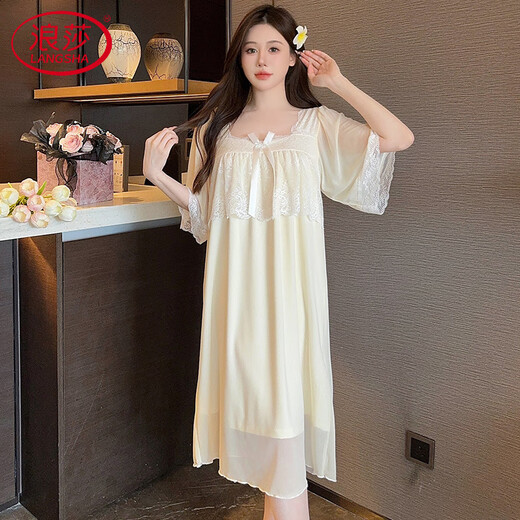 Langsha (Langsha) High-End-Prinzessin-Stil-Nachthemd für Frauen mit dünnem Eis Seidenkühlung Mesh modal locker zu Hause Kleidung