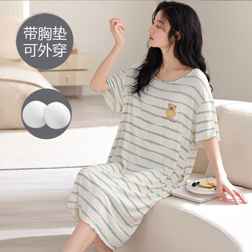 莫代尔凉感冰丝睡裙女士2025夏季新款带胸垫短袖卡通可爱睡衣休闲家居服 AM【13298】 XL