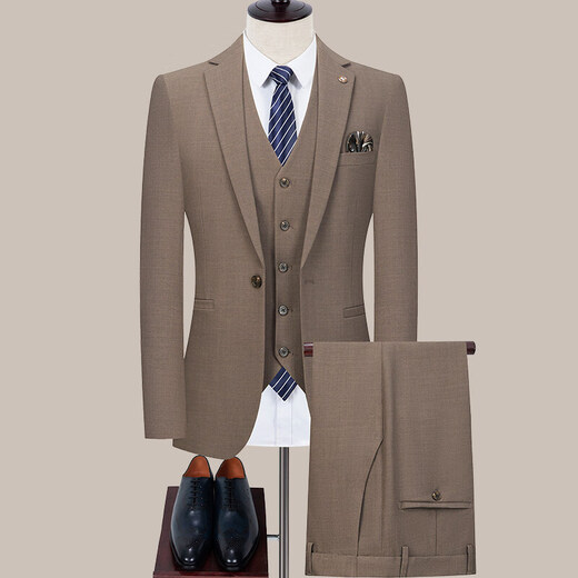 DVHNMK luxury brand men's suit suit men's business formal wedding dress British style retro high-end suit khaki color ready for delivery L (recommended 105-120 Jin Jin equals 0.5 kg) ready for delivery