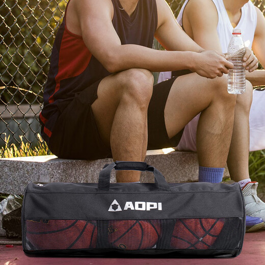奥匹（AOPI）【新品】篮球包三个装手拎球袋单肩篮球比赛训练专用袋球类收纳大 黑色_手拎肩挎两用_AP-867