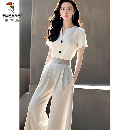 Palabra de mujeres con capas de carpintero y elegante camisa blanca de moda y camisa blanca a la moda pantalones grises de dos piezas de dos piezas + camisa blanca M [sugerir 95jin [Jin equivale a 0.5 kg] -105jin [Jin equivale a 0.5 kg]]