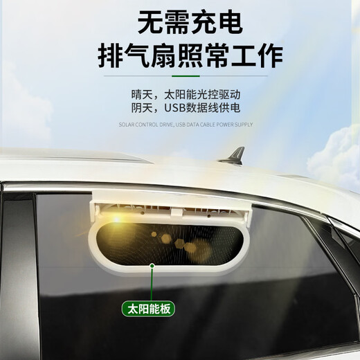 WCZ德国太阳能车载排气扇车内散热风扇抽风排烟排风扇散热空气循环扇 USB插电款白色9921B