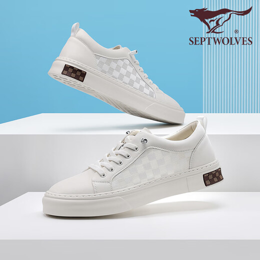 
Seven Wolves Classic Board Shoes Men's Summer Men's Shoes 2025 New Casual Shoes Men's Versatile Sports Breathable Light Luxury Small White Shoes Men's White 9871 38