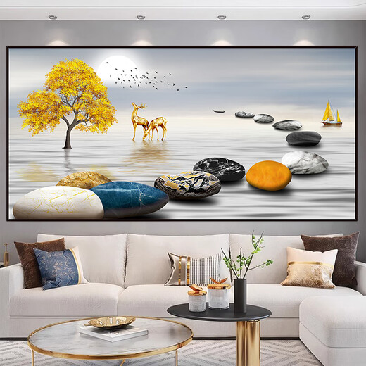 Light luxury living room decoration painting self-adhesive painting sofa background wall 3D three-dimensional landscape painting wall sticker wallpaper mural sticker home and everything goes well-TH-1278 No. 1 x Print border x with self-back glue