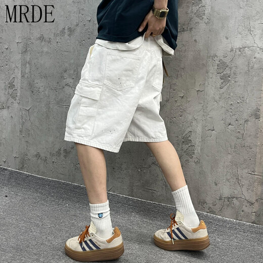Mr.de Yin Xiaoji Schwere Wäsche loser Arbeitskleidung Großtasche Weißer Bambusgelenk Jeans Shorts Fünf-Punkte-Hosen für Männer und Frauen 1049 Weiß M (95-125jin [Jin gleich 0,5 kg])