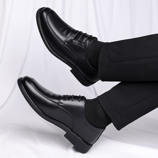 波图蕾斯英伦男士商务休闲鞋正装皮鞋男系带耐磨通勤婚鞋男 9829 黑色 43