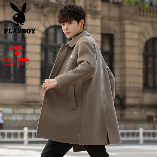 Playboy (Playboy) Wollmantel für Männer mit mittlerer koreanischer Art überknee doppelseitig Wollmantel Winter Dicke Windbreaker High-End Green-Green S