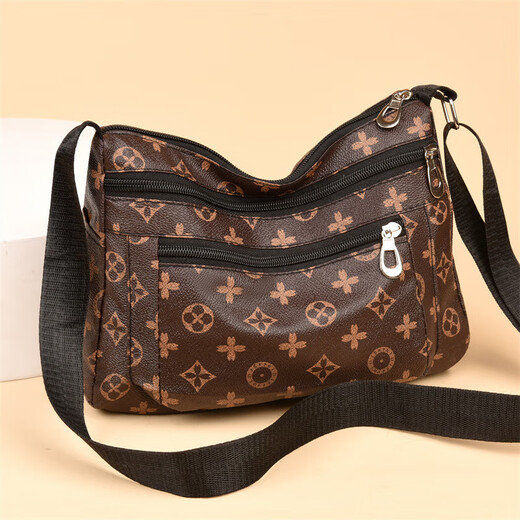 
PSVORT new versatile and atmospheric middle-aged women's bag mother bag multi-layer soft leather one-shoulder crossbody bag mother-in-law bag crossbody bag arrow pattern