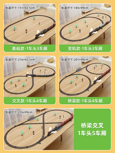 Children's electric remote control retro steam train toy track car set simulated rails Bridge-steam train [99*207cm] with 5 cars Remote control + electric - dual mode - gift box [charging version