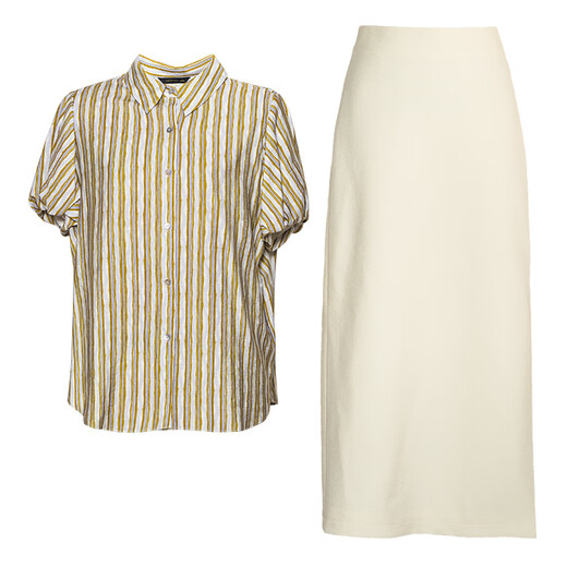 ROEYSHOUSE Luoyi Temperament Commuter Set Women's 2025 Summer New Fashion Striped Top Skirt Two-piece Set 12110 Striped Beige L