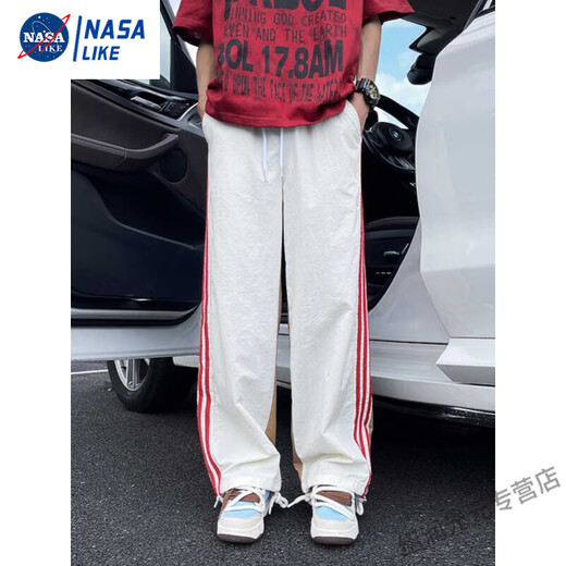 Nasalike Drei-Tanne Hosen Herren Sommermodelldesign Nischen-Farbblock gerade Hosen gestreift lose lässige Sporthose Blau 2xl