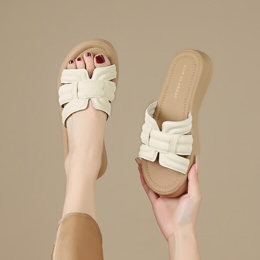 Zapatillas Zhr para mujeres en el verano Soft Sole Sporters abiertos para mujeres versátiles fuera de las chanclas para mujeres ay191 beige 37