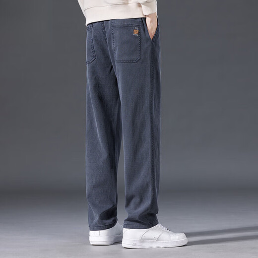 Avec Pure (Yishion) 2025 Nouveau pantalon décontracté chaud pour hommes pantalons droits polyvalents pantalon à la mode à la mode à la mode pantalon d'été printemps et automne 9037 denim bleu mince 32 recommandé 135-145jin [Jin est égal à 0,5 kg]
