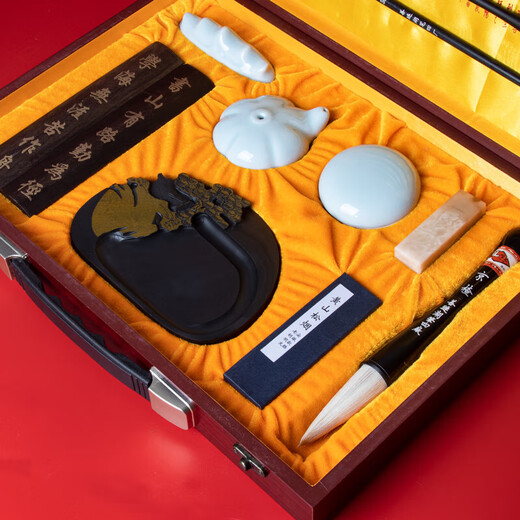 Shanlianhu pen, high-end study gift box, four treasures of study set, pen, ink, paper and inkstone calligraphy set, beginner practice brush and inkstone, introduction to copying, popular products, retro gift box