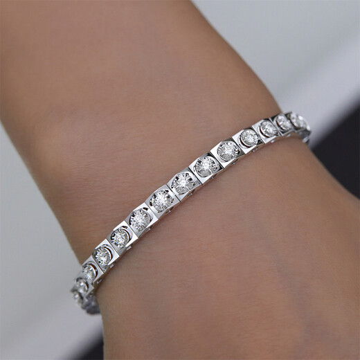 Diamond white 18K gold diamond bracelet for women, full diamond group set diamond bracelet, natural real diamond bracelet, New Year gift for girlfriend, white 18K gold, total 64 points 54#